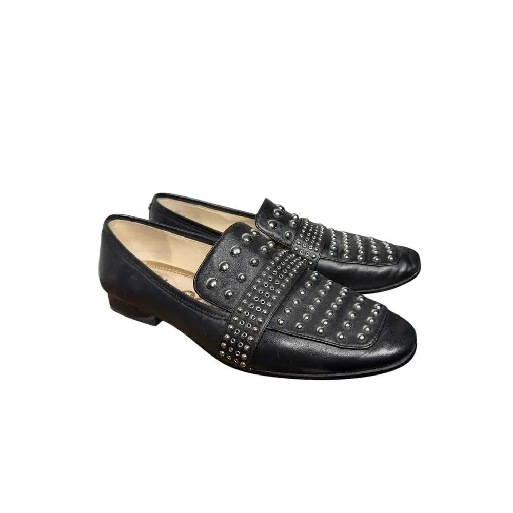 Sam Edelman Silver Studded Black Leather Chesney Loafer Size Women's 9.5